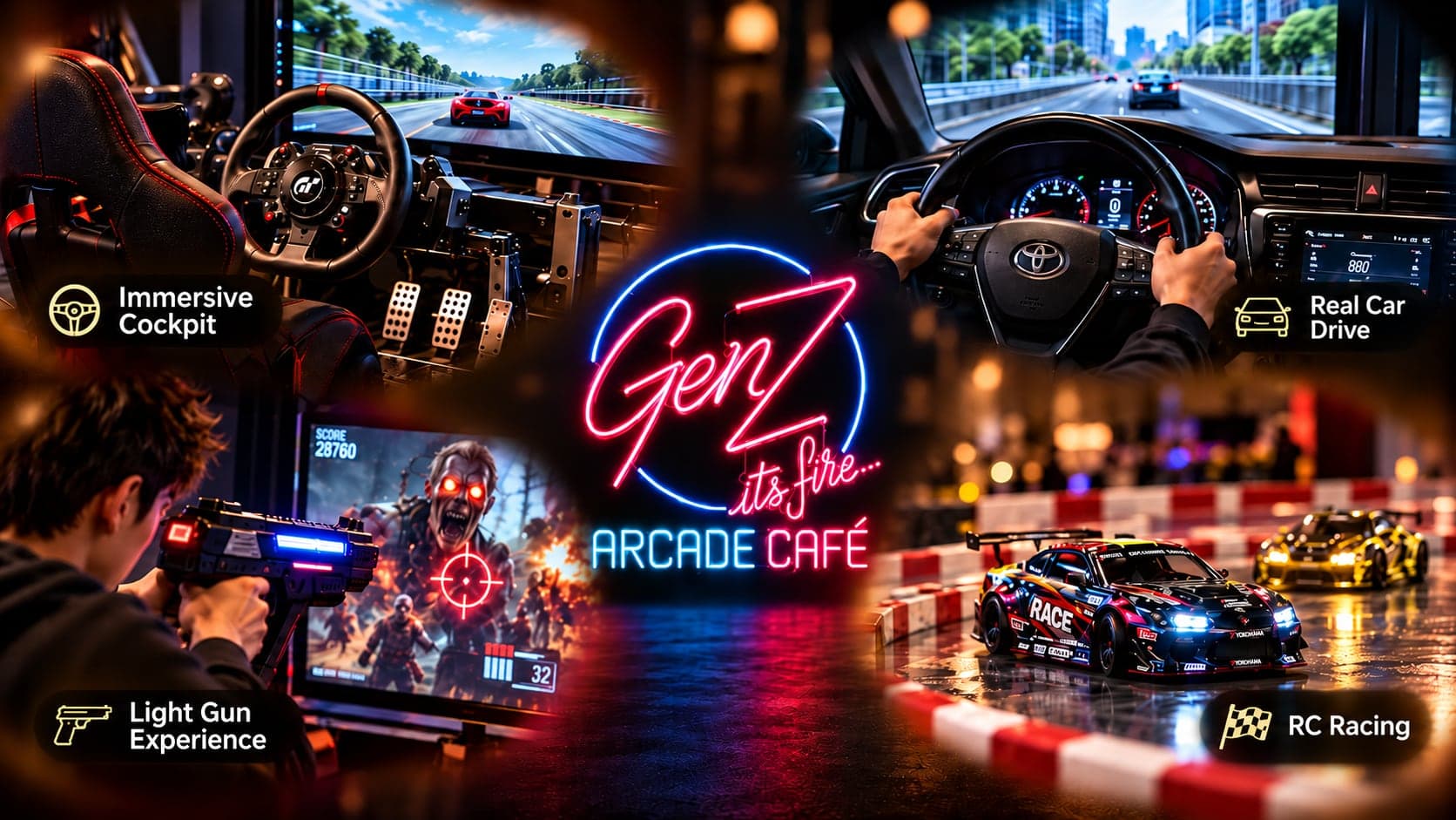 Immersive Cockpit, Real Car Drive, Light Gun and RC Racing at GenZ Arcade Café, Bilawal Chowrangi, Clifton, Karachi