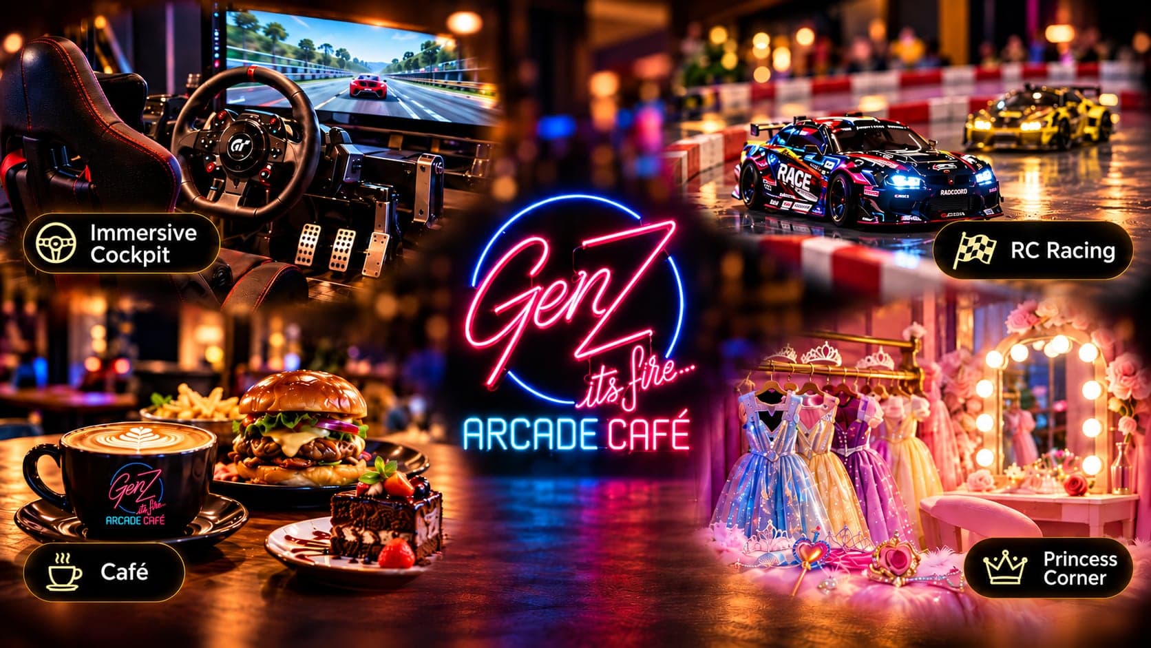 Immersive Cockpit, RC Racing, café and Princess Corner at GenZ Arcade Café, Bilawal Chowrangi, Clifton, Karachi