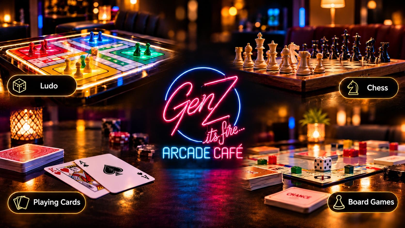 Ludo, chess, playing cards and board games at GenZ Arcade Café, Bilawal Chowrangi, Clifton, Karachi